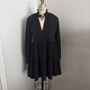 Amanda Uprichard Saffron Dress Black XS Long Sleeve Tiered Ruffle Mini Dress